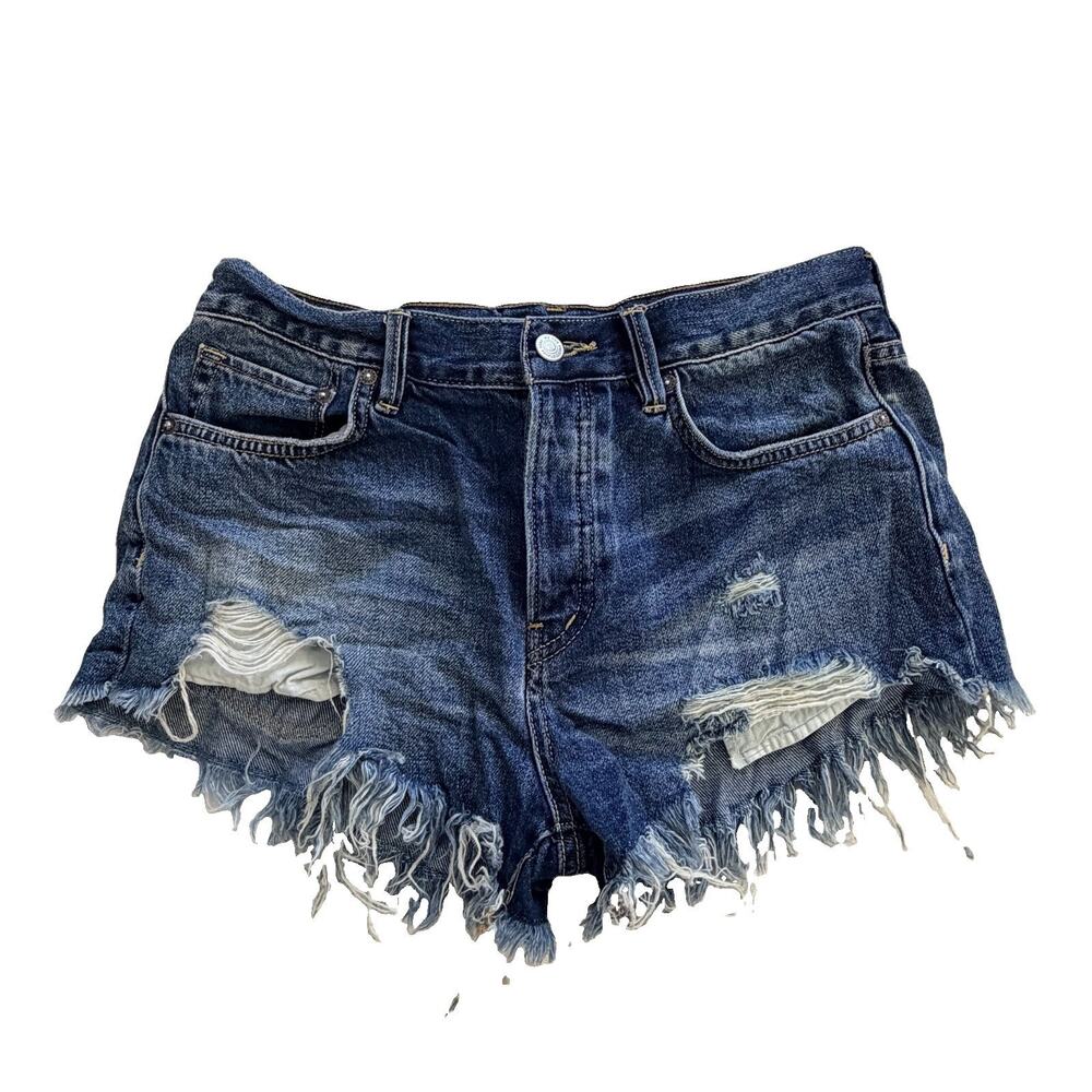 We The Free Cut Off Denim Shorts Free People Mid Rise Size 27 Distressed Raw Hem